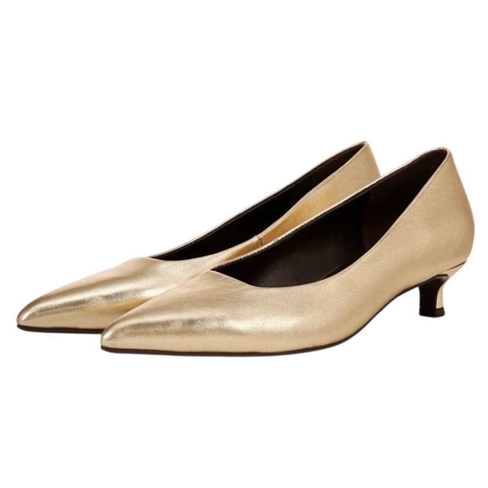 Naturalizer Womens Natalia Kitten Heels US 7 WIDE EU 37 Gold Leather NWOB